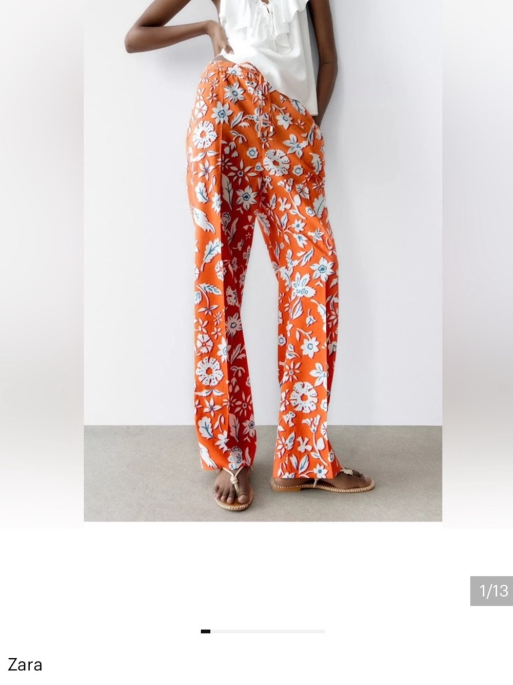 Zara Orange and White Floral Wide-Leg Pants